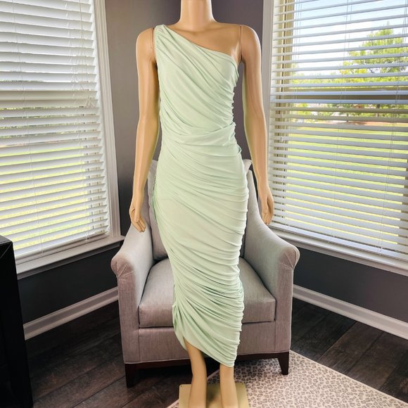 NORMA KAMALI Diana One Shoulder Ruched Stretch Jersey Gown Color:Seafoam Med/38 - Picture 3 of 11